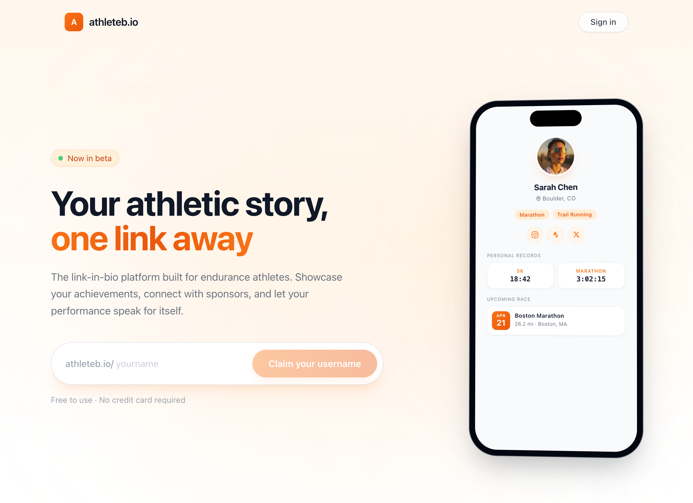 athleteb.io landing page